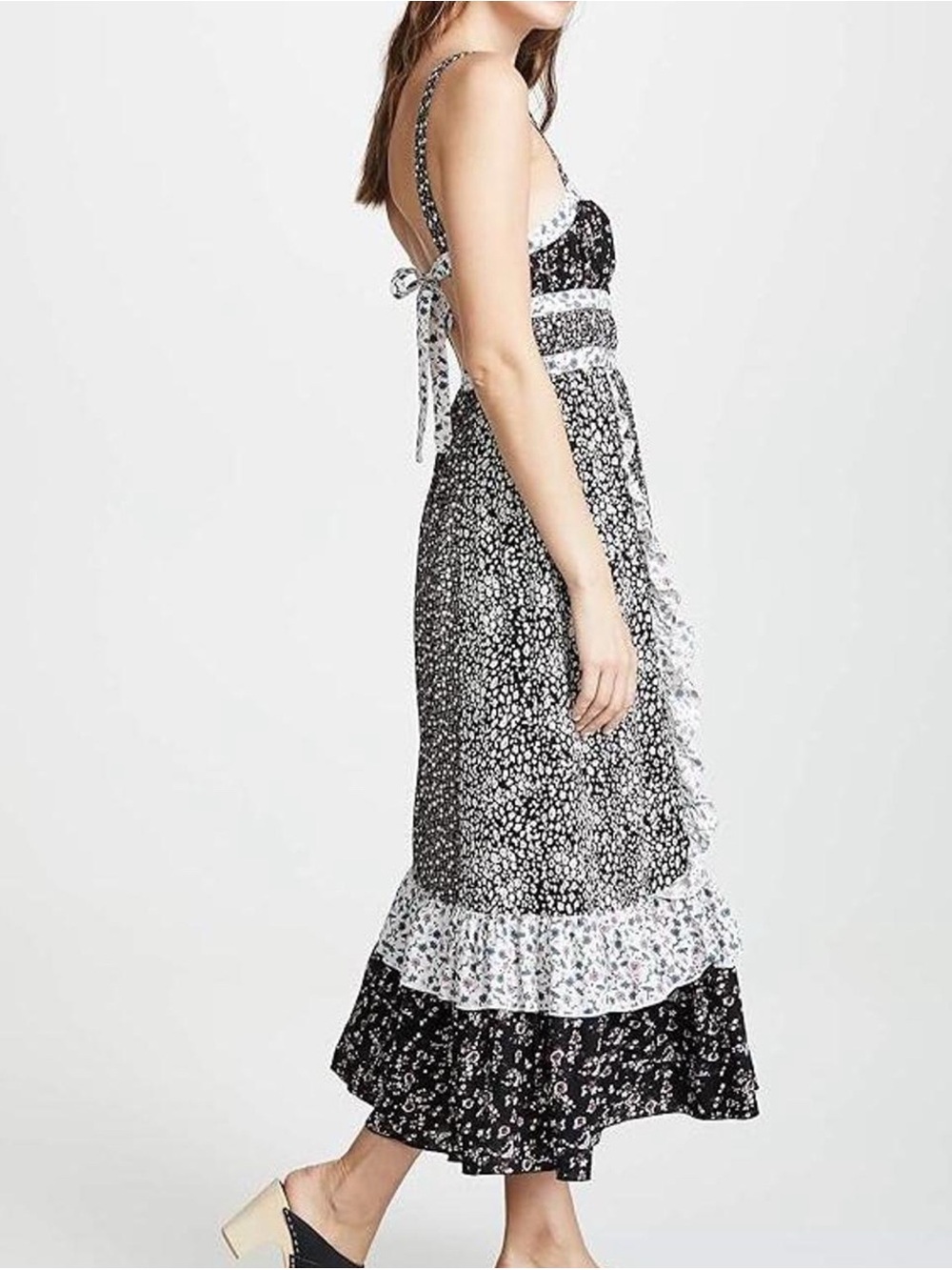 Free People Black Floral Maxi Dress with White Trim - Picture 2 of 8